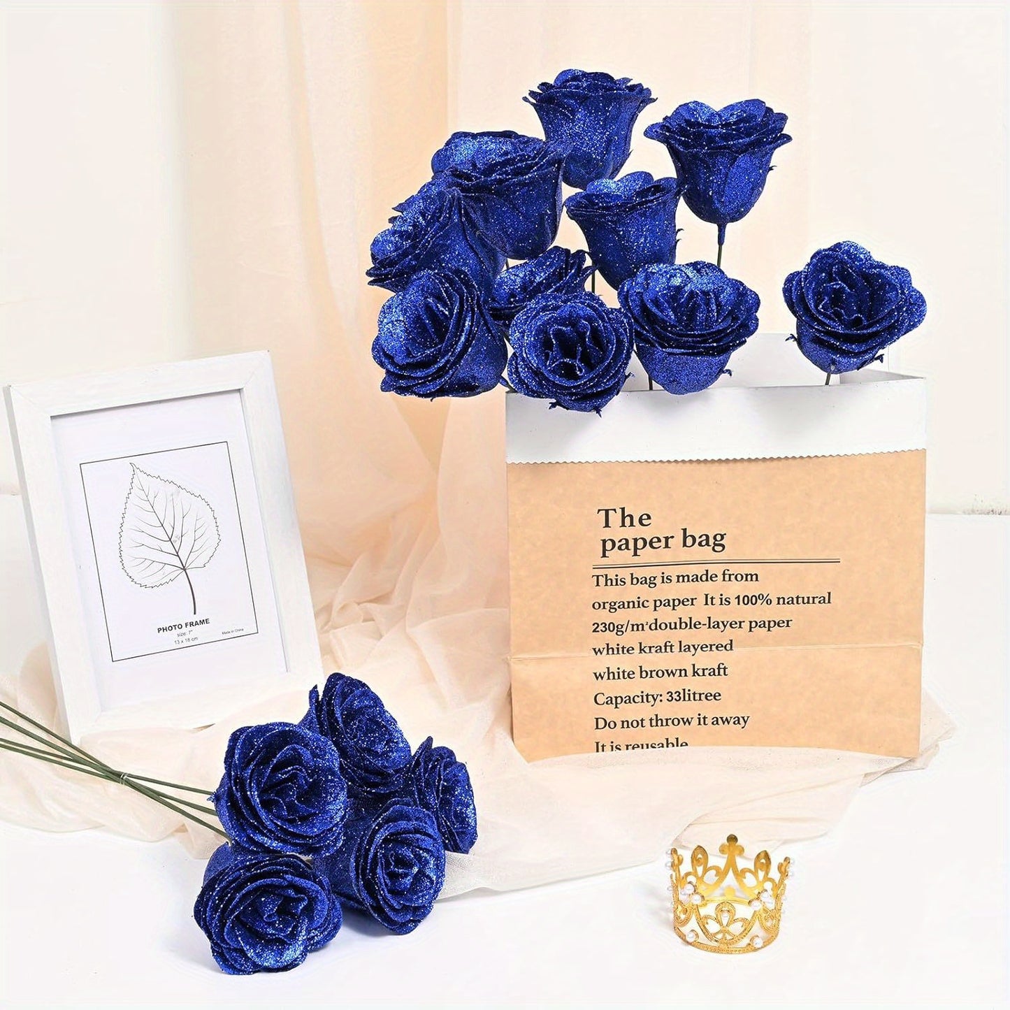 24/36pcs Glitter Roses Bouquet, DIY Fake Glitter Flowers Bouquet, Everlasting Shiny Artificial Red Rose Bouquet for Mothers Day Gifts, Anniversary, Engagement, Wedding Festival Gatherings and Home Decorations