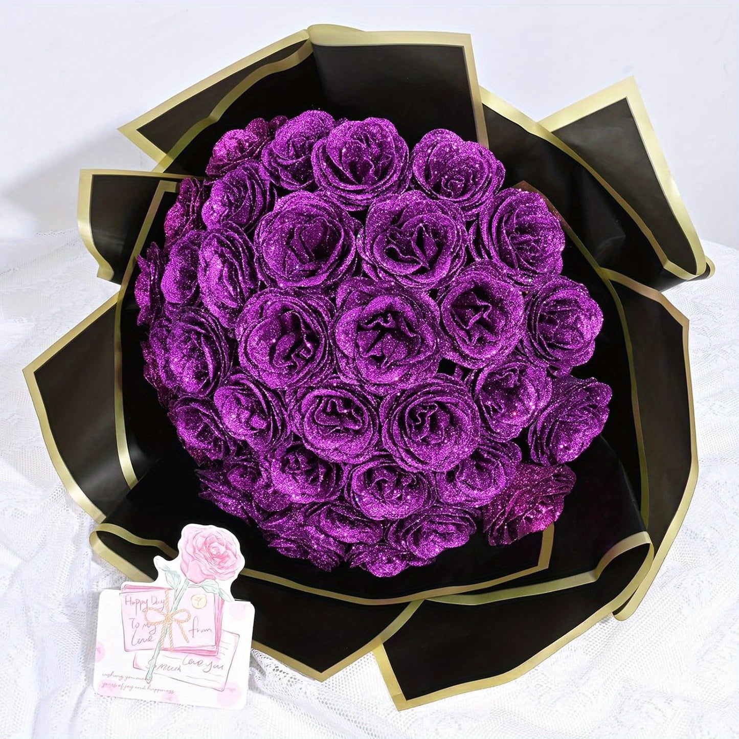 24/36pcs Glitter Roses Bouquet, DIY Fake Glitter Flowers Bouquet, Everlasting Shiny Artificial Red Rose Bouquet for Mothers Day Gifts, Anniversary, Engagement, Wedding Festival Gatherings and Home Decorations