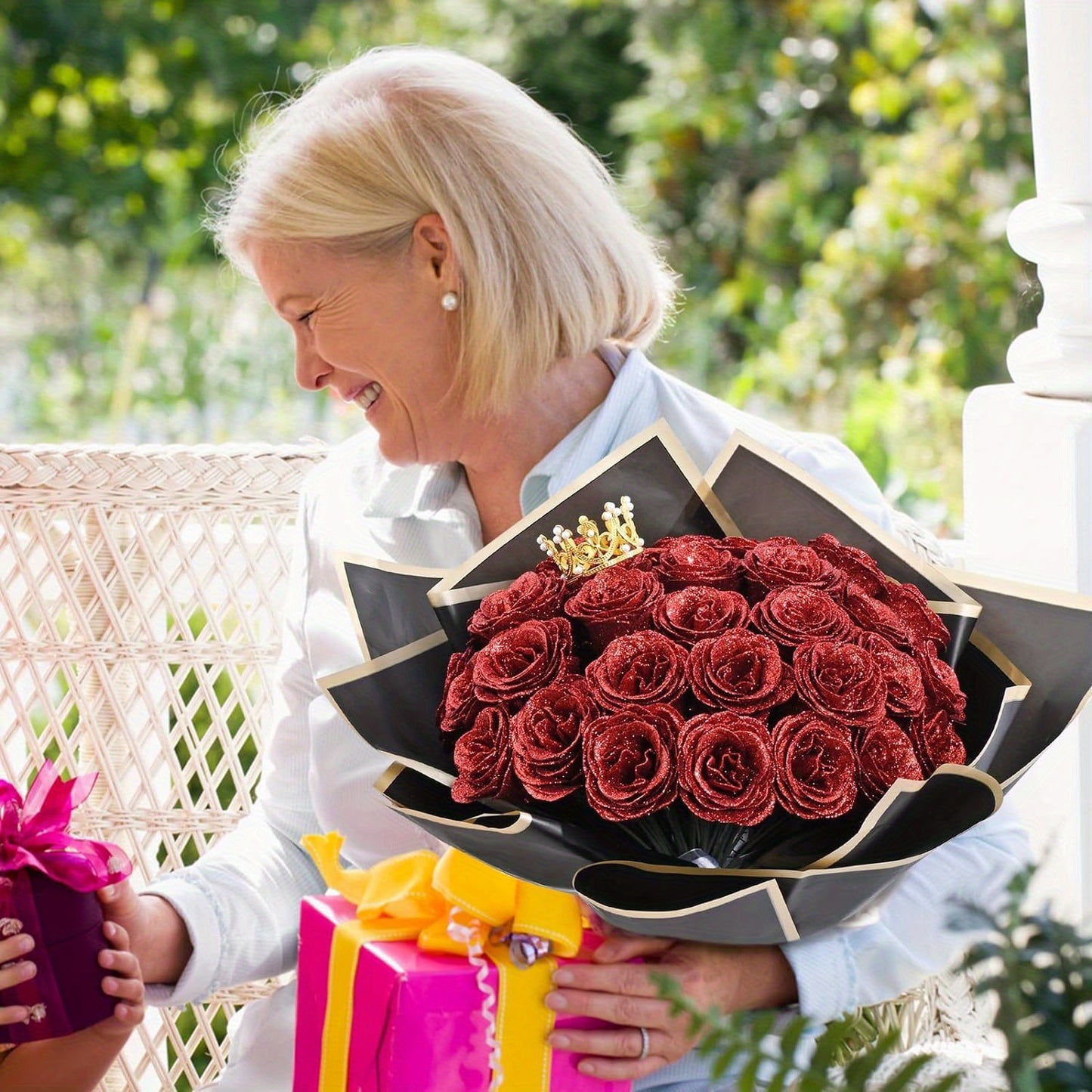24/36pcs Glitter Roses Bouquet, DIY Fake Glitter Flowers Bouquet, Everlasting Shiny Artificial Red Rose Bouquet for Mothers Day Gifts, Anniversary, Engagement, Wedding Festival Gatherings and Home Decorations