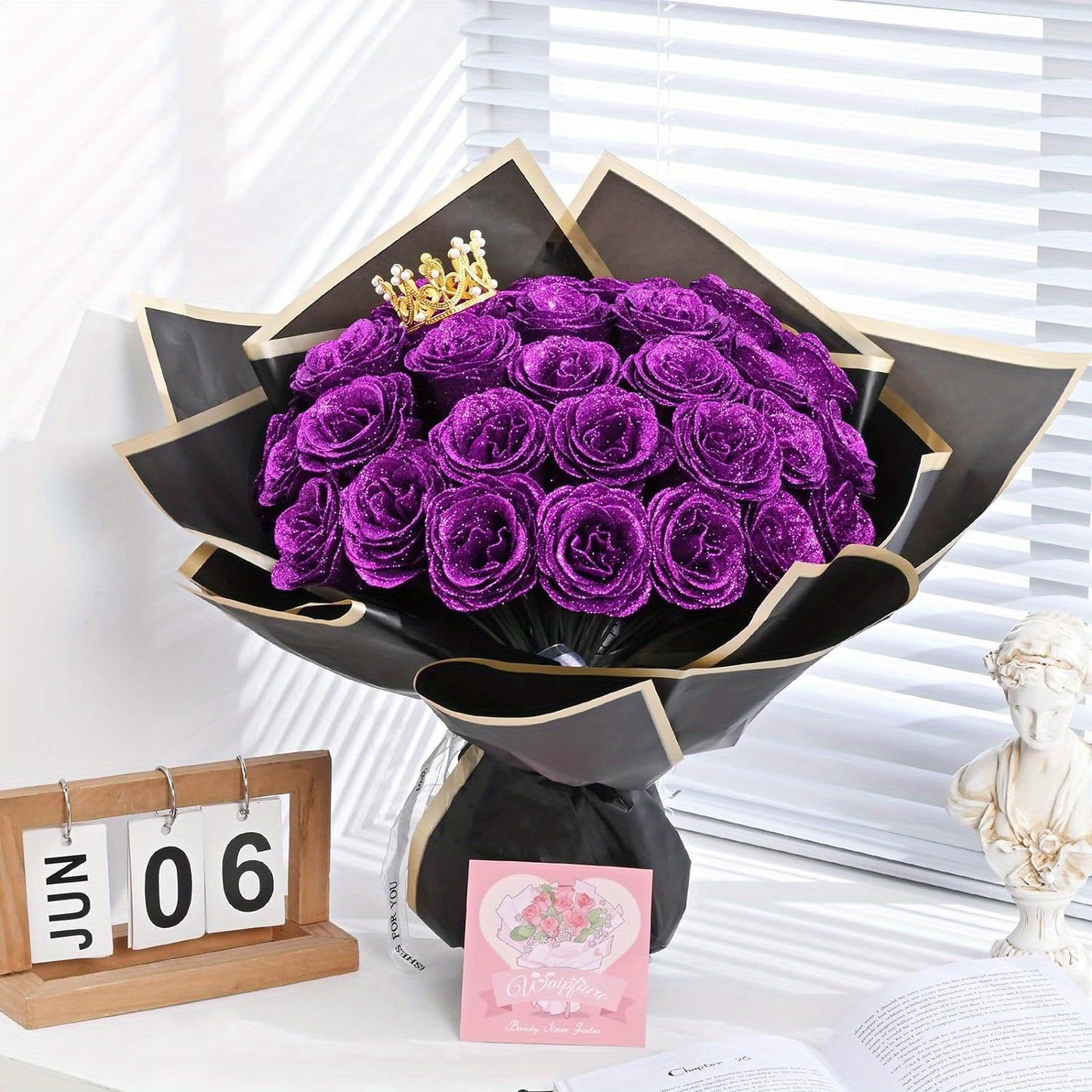 24/36pcs Glitter Roses Bouquet, DIY Fake Glitter Flowers Bouquet, Everlasting Shiny Artificial Red Rose Bouquet for Mothers Day Gifts, Anniversary, Engagement, Wedding Festival Gatherings and Home Decorations
