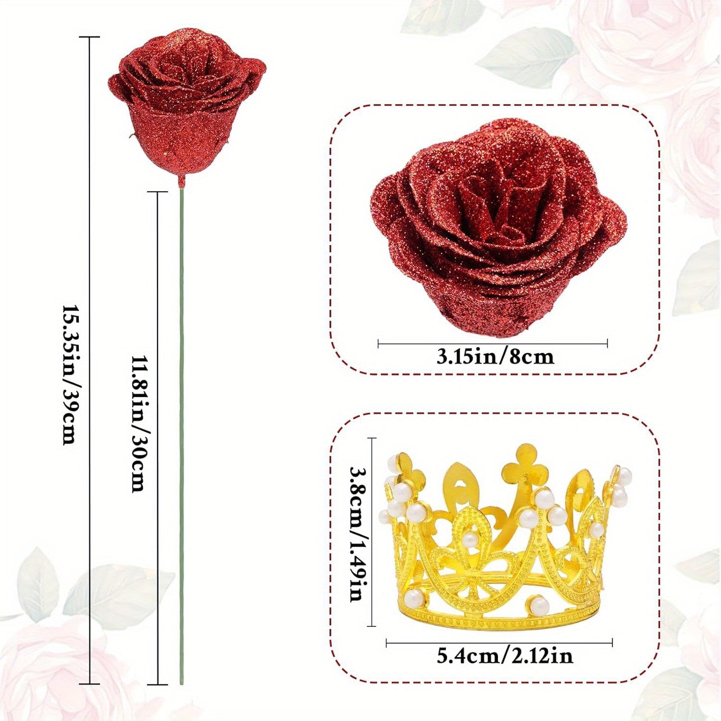 24/36pcs Glitter Roses Bouquet, DIY Fake Glitter Flowers Bouquet, Everlasting Shiny Artificial Red Rose Bouquet for Mothers Day Gifts, Anniversary, Engagement, Wedding Festival Gatherings and Home Decorations