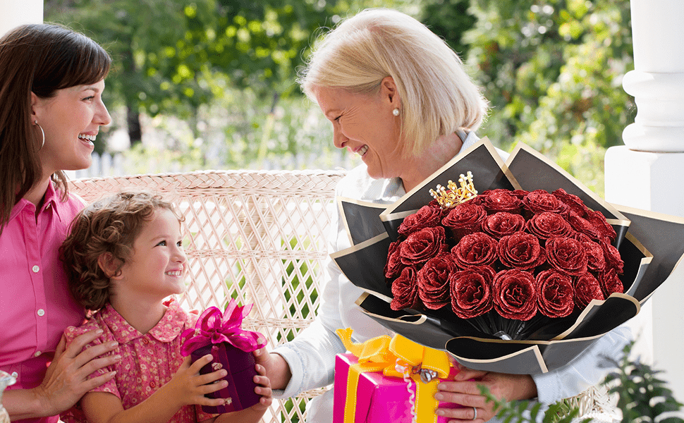 24/36pcs Glitter Roses Bouquet, DIY Fake Glitter Flowers Bouquet, Everlasting Shiny Artificial Red Rose Bouquet for Mothers Day Gifts, Anniversary, Engagement, Wedding Festival Gatherings and Home Decorations
