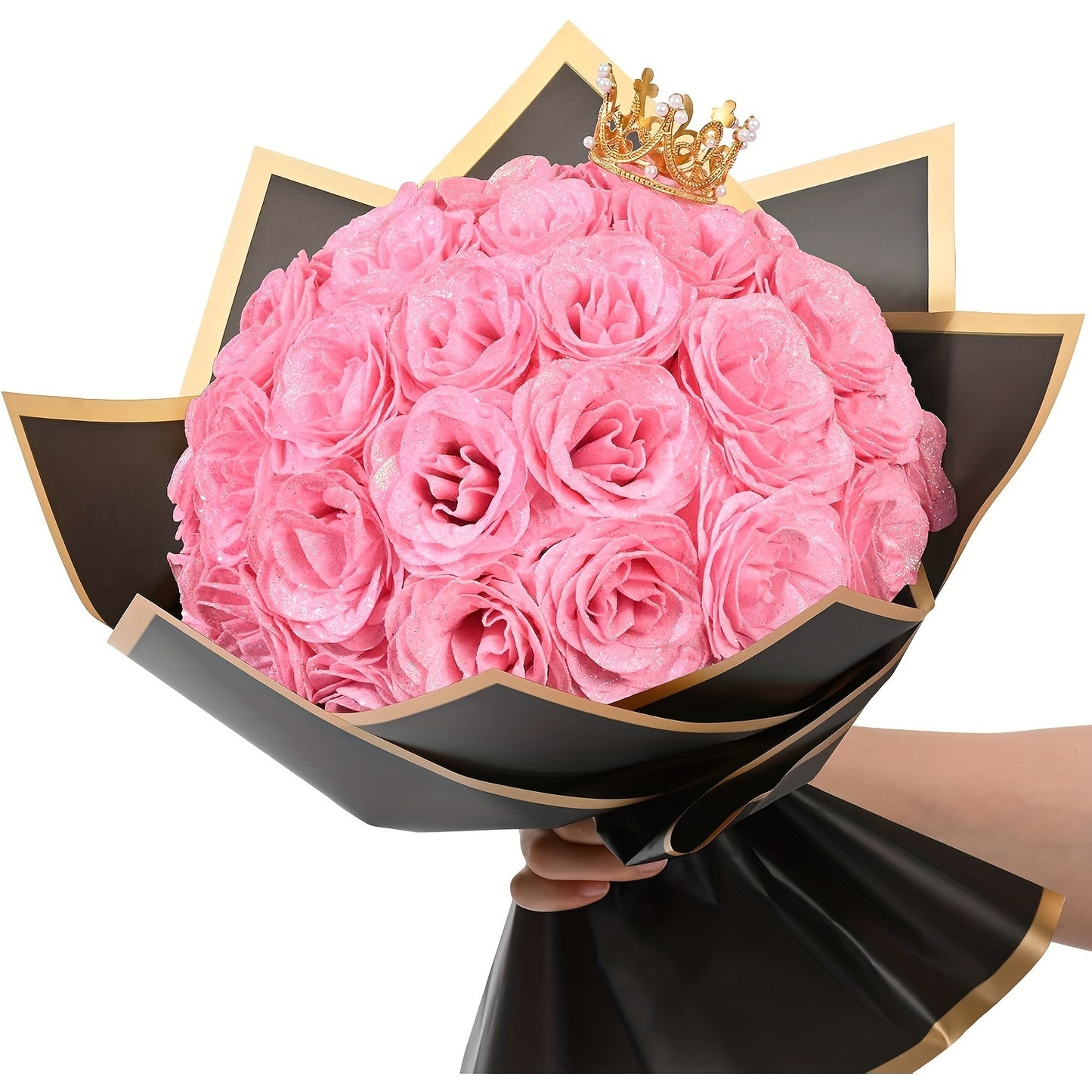 24/36pcs Glitter Roses Bouquet, DIY Fake Glitter Flowers Bouquet, Everlasting Shiny Artificial Red Rose Bouquet for Mothers Day Gifts, Anniversary, Engagement, Wedding Festival Gatherings and Home Decorations