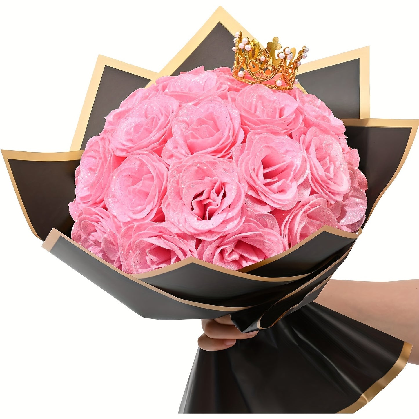 24/36pcs Glitter Roses Bouquet, DIY Fake Glitter Flowers Bouquet, Everlasting Shiny Artificial Red Rose Bouquet for Mothers Day Gifts, Anniversary, Engagement, Wedding Festival Gatherings and Home Decorations