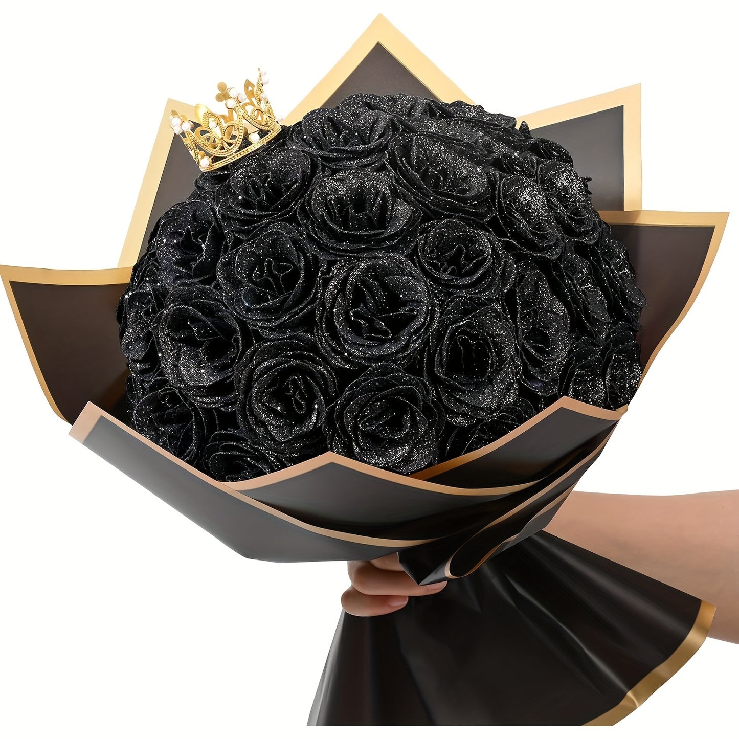 24/36pcs Glitter Roses Bouquet, DIY Fake Glitter Flowers Bouquet, Everlasting Shiny Artificial Red Rose Bouquet for Mothers Day Gifts, Anniversary, Engagement, Wedding Festival Gatherings and Home Decorations